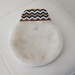 Marble Spoon Rest/ Trivet with Wood Chevron Design